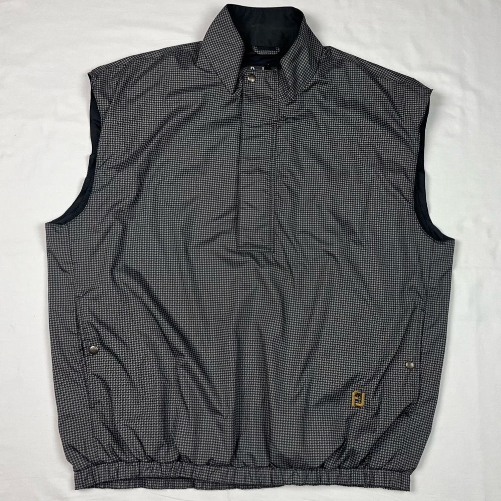 Vtg Footjoy Dryjoys Mens Houndstooth Golf Vest XL 1/2 Zip Pullover Grey A8